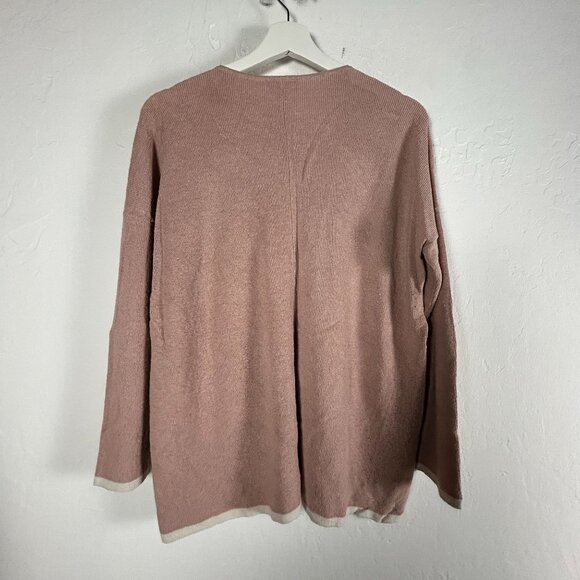 Eileen Fisher Womens Organic Linen Sweater Crepe Crew Neck Box Dusty Pink Medium - Picture 2 of 7